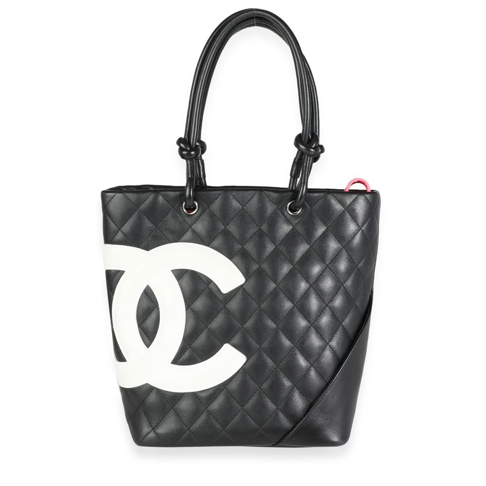 Chanel Black & White Quilted Lambskin Small Ligne Cambon Tote